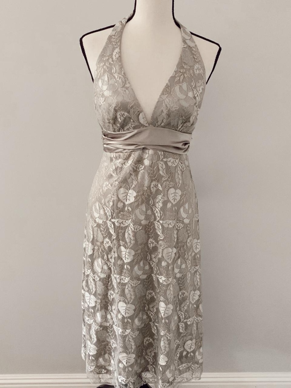 Y2K silver & gold lace halter dress